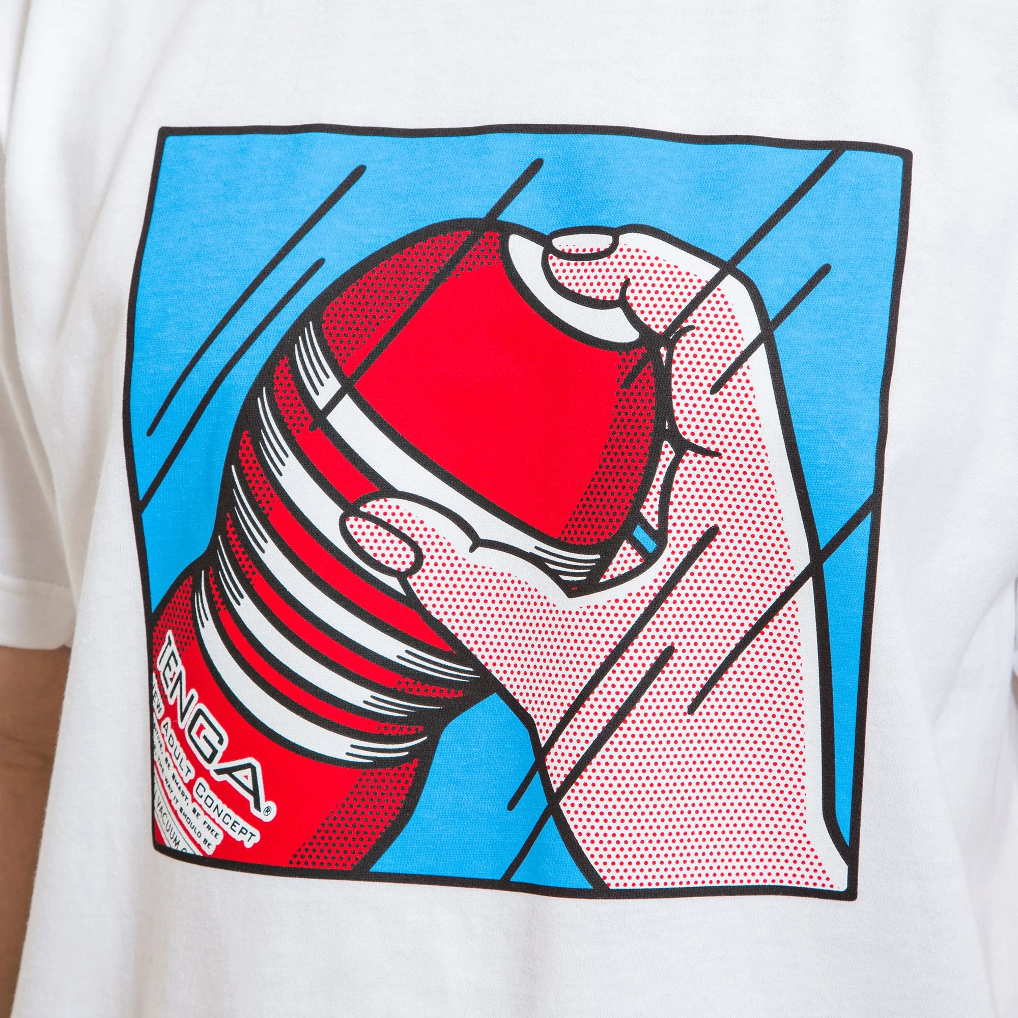Playing with TENGA T-SHIRT White x Blue - Image 4